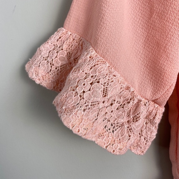 Zunie Girl's Light Salmon Romper 1/2 Sleeve Off Shoulder Lace Trim Lined Size 10 - Picture 3 of 16